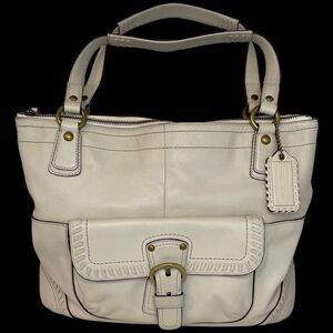 Coach Shoulder Purse Hobo Bag Leather Whipstitch Poppy Cream 19018